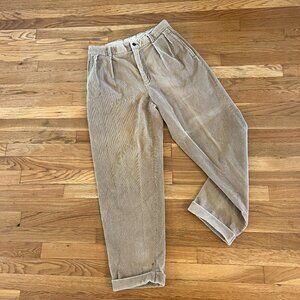 Vintage 90s Nautica Wide-Wale Corduroy Tan Pleated Cuffed Pants - 32x30